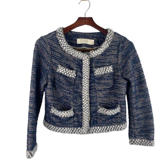 Anthropologie, ISANI Beaded Cropped Tweed Jacket , Blue , Size S/Small, VGUC - Picture 1 of 16